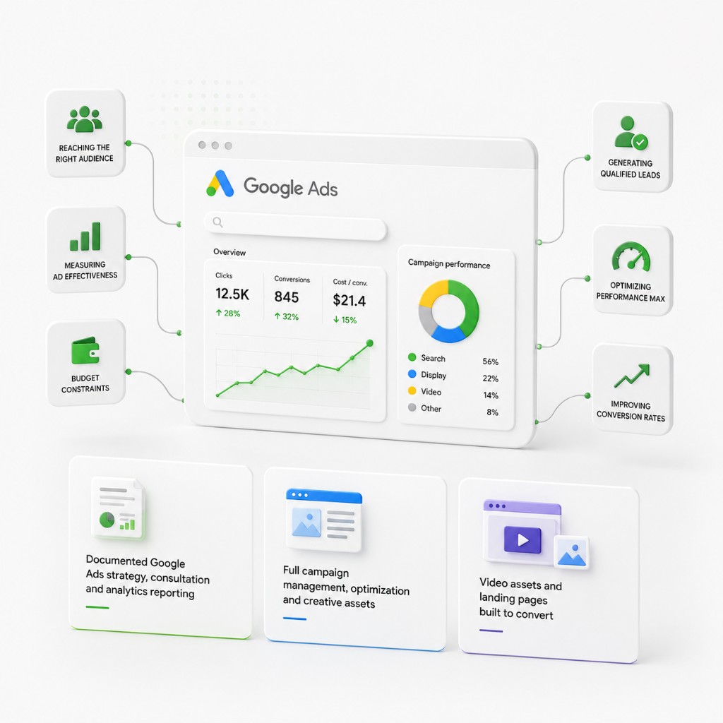 Google Ads strategy unlocking growth — strategy, management, and creative assets
