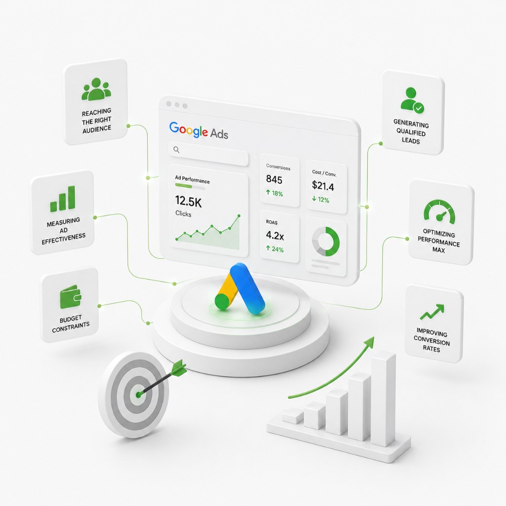 Google Ads dashboard with audience, conversion and performance metrics